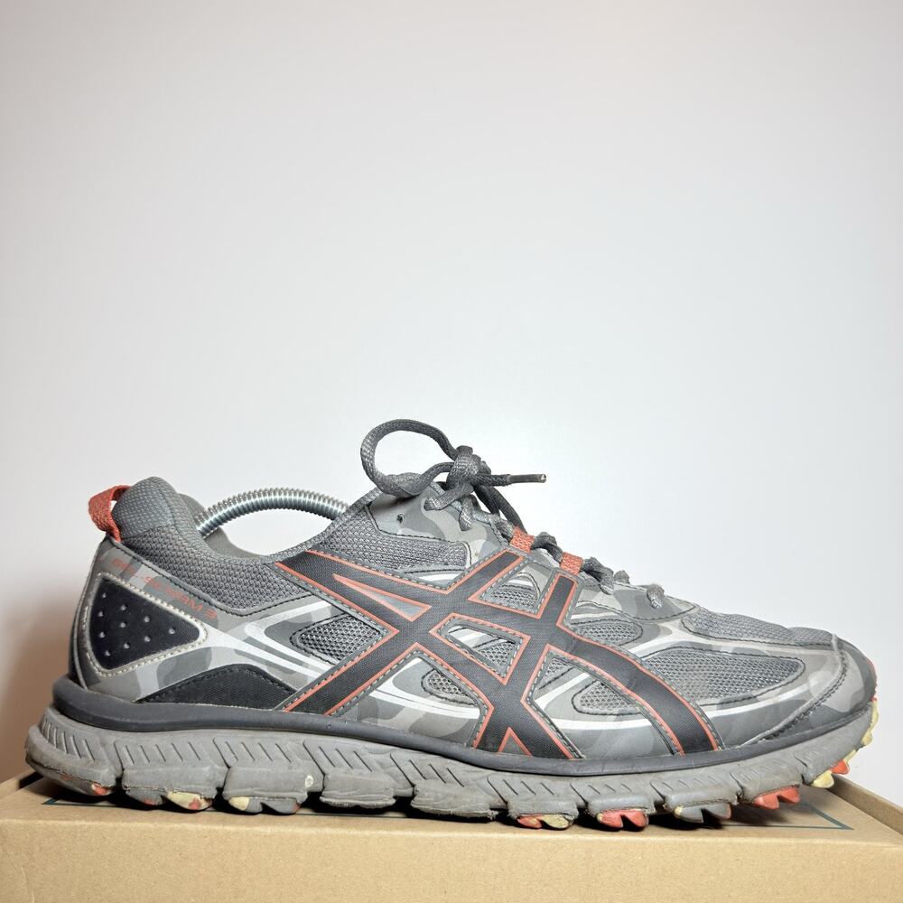 ASICS GEL Venture 8 Mens Size 12 Grey Orange Trail Running Shoes Sneakers Used